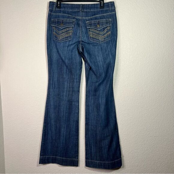 Cache Womens Flared Jeans Mid Rise Medium Wash Denim Stretch Pocket Blue Size 10 - Picture 3 of 9